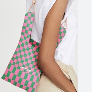 LASTFRAME Neon Pink Green Checkered Ichimatsu Small Market Bag 8" X 9.75" NWOT